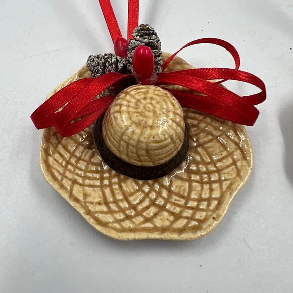 Vintage Ceramic Handmade Miniature Straw Hats Pine Cone & Fall Foliage Lot 2 - Picture 9 of 10